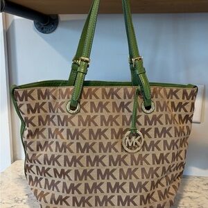 Michael Kors Signature Brown and Green Tote